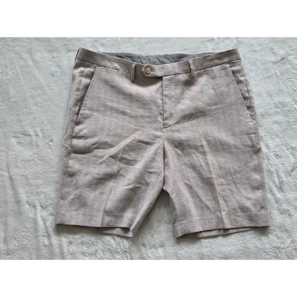 Crosby‎ Howard Linen Blend Shorts Tan Flat Front Button Size 38
